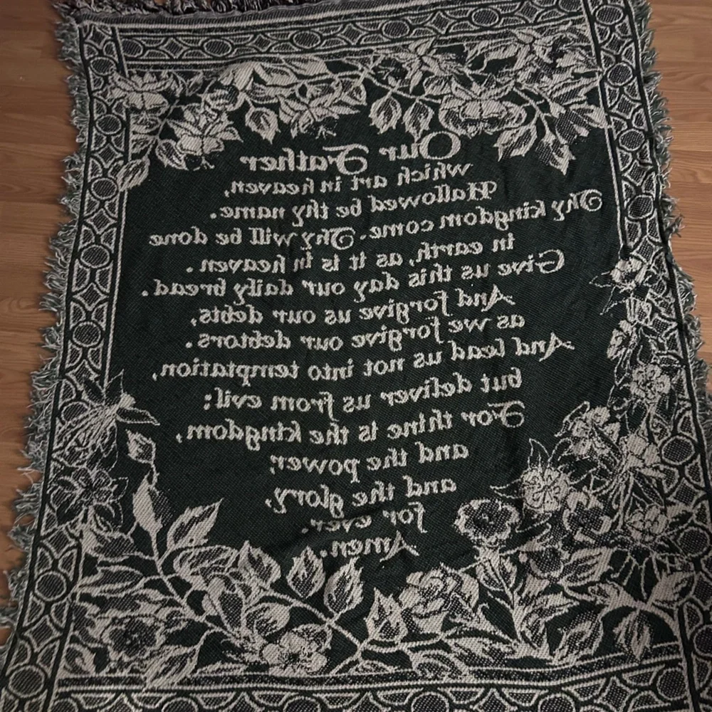 Decorative navyand Cream Woven Wall Tapestry with biblical quote